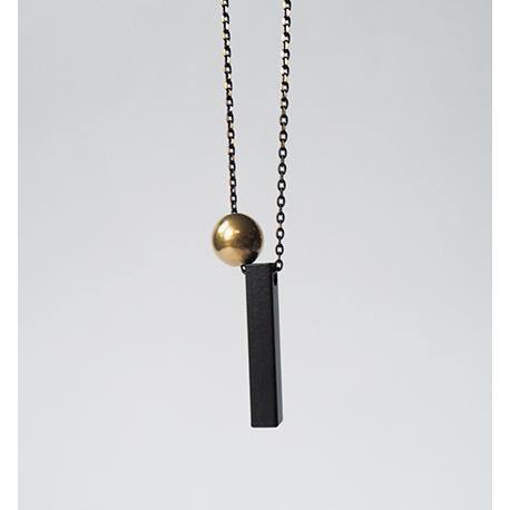 Black Bar + Brass Ball Necklace - Rock Paper Scissors