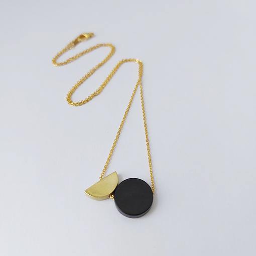 Black Disc + Semi Brass Circle Necklace - Rock Paper Scissors