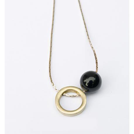 Brass Circle + Gemstone Necklace - Rock Paper Scissors