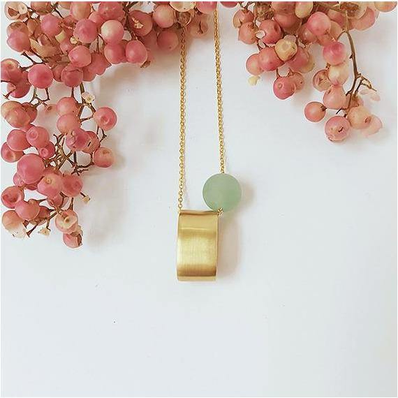 Brushed Brass Oval+Aventurine Necklace - Rock Paper Scissors